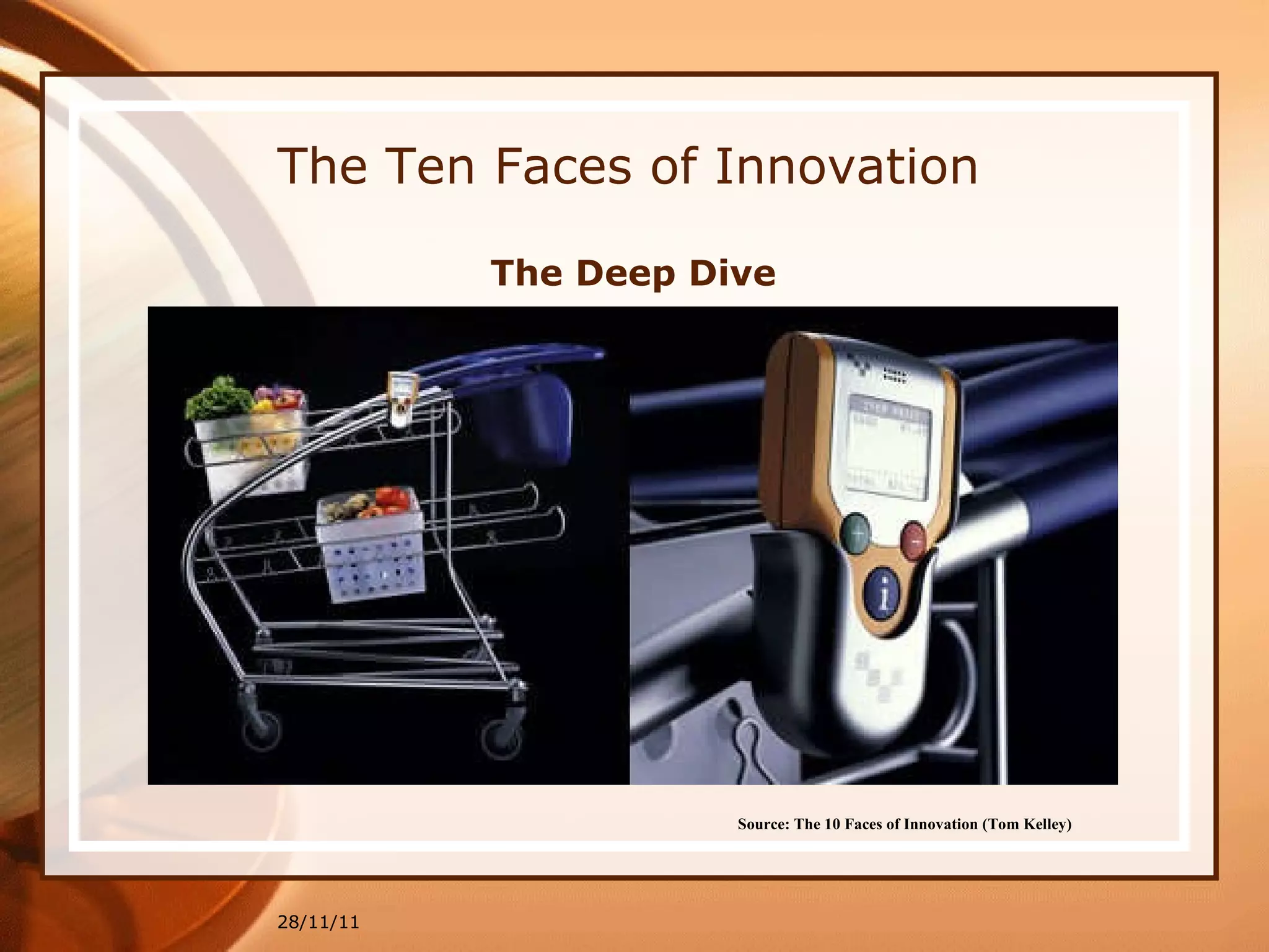 The Ten Faces of Innovation The Deep Dive 28/11/11 Source: The 10 Faces of Innovation (Tom Kelley)   
