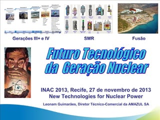 INAC 2013, Recife, 27 de novembro de 2013
New Technologies for Nuclear Power
Leonam Guimarães, Diretor Técnico-Comercial da AMAZUL SA

 