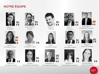 Jean-Henri M.
Associé
Axel C.
Directeur
Jean-Paul C.
Consultant Formateur
Philippe L.
Formateur Coach
Nolwenn A.
Consultante Formatrice
Olivier. J.
Fondateur
Alix G.
Formatrice Coach
Céline F.
Formatrice Coach
Sébastien G.
Consultant Formateur
Fabien F
Associé
Renaud W.
Formateur Coach
Camille J.
Consultante Formatrice
Luis R.
Formateur Coach
Emmanuelle G.
Coach Formatrice
Virginie J.
Coach Formatrice
NOTRE ÉQUIPE
 