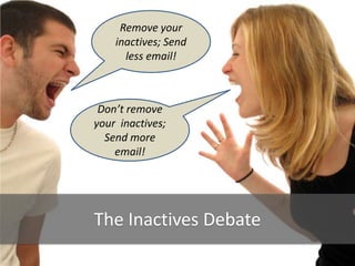 Remove your
    inactives; Send
      less email!



 Don’t remove
your inactives;
  Send more
    email!




The Inactives Debate
 