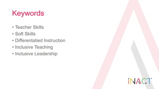Keywords
• Teacher Skills
• Soft Skills
• Differentatied Instruction
• Inclusive Teaching
• Inclusive Leadership
 