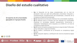 Diseño del estudio cualitativo
32 expertos de 26 universidades
agrupados en 3 grupos focales
 