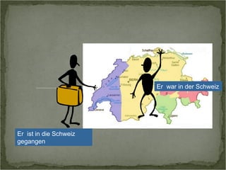 Er ist in die Schweiz 
gegangen 
Er war in der Schweiz 
 