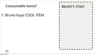 Bruno’s stuffConsumable items?
32
1. Bruno buys COOL ITEM.
Monday, May 20,
 