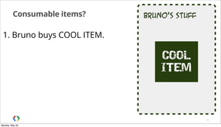 Bruno’s stuffConsumable items?
32
1. Bruno buys COOL ITEM.
COOL
ITEM
Monday, May 20,
 