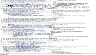 Easy
mBillingService.requestPurchase(mSku,
Consts.ITEM_TYPE_INAPP, mPayloadContents)
public void onPurchaseStateChange(PurchaseState purchaseState, String itemId,
int quantity, long purchaseTime, String developerPayload) {
if (Consts.DEBUG) {
Log.i(TAG, "onPurchaseStateChange() itemId: " + itemId + " " + purchaseState);
}
if (developerPayload == null) {
logProductActivity(itemId, purchaseState.toString());
} else {
logProductActivity(itemId, purchaseState + "nt" + developerPayload);
}
if (purchaseState == PurchaseState.PURCHASED) {
mOwnedItems.add(itemId);
// If this is a subscription, then enable the "Edit
// Subscriptions" button.
for (CatalogEntry e : CATALOG) {
if (e.sku.equals(itemId) &&
e.managed.equals(Managed.SUBSCRIPTION)) {
mEditSubscriptionsButton.setVisibility(View.VISIBLE);
}
}
}
mCatalogAdapter.setOwnedItems(mOwnedItems);
mOwnedItemsCursor.requery();
}
* change. The signedData parameter is a plaintext JSON string that is
* signed by the server with the developer's private key. The signature
* for the signed data is passed in the signature parameter.
* @param context the context
* @param signedData the (unencrypted) JSON string
* @param signature the signature for the signedData
*/
private void purchaseStateChanged(Context context, String signedData, String signature) {
Intent intent = new Intent(Consts.ACTION_PURCHASE_STATE_CHANGED);
intent.setClass(context, BillingService.class);
intent.putExtra(Consts.INAPP_SIGNED_DATA, signedData);
intent.putExtra(Consts.INAPP_SIGNATURE, signature);
context.startService(intent);
}
/**
* This is called when Android Market sends a "notify" message indicating that transaction
* information is available. The request includes a nonce (random number used once) that
* we generate and Android Market signs and sends back to us with the purchase state and
* other transaction details. This BroadcastReceiver cannot bind to the
* MarketBillingService directly so it starts the {@link BillingService}, which does the
* actual work of sending the message.
*
* @param context the context
* @param notifyId the notification ID
*/
private void notify(Context context, String notifyId) {
Intent intent = new Intent(Consts.ACTION_GET_PURCHASE_INFORMATION);
intent.setClass(context, BillingService.class);
intent.putExtra(Consts.NOTIFICATION_ID, notifyId);
context.startService(intent);
}
/**
* This is called when Android Market sends a server response code. The BillingService can
* then report the status of the response if desired.
*
* @param context the context
* @param requestId the request ID that corresponds to a previous request
* @param responseCodeIndex the ResponseCode ordinal value for the request
*/
private void checkResponseCode(Context context, long requestId, int responseCodeIndex) {
Intent intent = new Intent(Consts.ACTION_RESPONSE_CODE);
intent.setClass(context, BillingService.class);
intent.putExtra(Consts.INAPP_REQUEST_ID, requestId);
intent.putExtra(Consts.INAPP_RESPONSE_CODE, responseCodeIndex);
context.startService(intent);
}
maxStartId = request.getStartId();
}
} else {
// The service crashed, so restart it. Note that this leaves
// the current request on the queue.
bindToMarketBillingService();
return;
}
}
// If we get here then all the requests ran successfully. If maxStartId
// is not -1, then one of the requests started the service, so we can
// stop it now.
if (maxStartId >= 0) {
if (Consts.DEBUG) {
Log.i(TAG, "stopping service, startId: " + maxStartId);
}
stopSelf(maxStartId);
}
}
/**
* This is called when we are connected to the MarketBillingService.
* This runs in the main UI thread.
*/
@Override
public void onServiceConnected(ComponentName name, IBinder service) {
if (Consts.DEBUG) {
Log.d(TAG, "Billing service connected");
}
mService = IMarketBillingService.Stub.asInterface(service);
runPendingRequests();
}
/**
* This is called when we are disconnected from the MarketBillingService.
*/
@Override
public void onServiceDisconnected(ComponentName name) {
Log.w(TAG, "Billing service disconnected");
mService = null;
}
/**
* Unbinds from the MarketBillingService. Call this when the application
* terminates to avoid leaking a ServiceConnection.
*/
public void unbind() {
try {
unbindService(this);
} catch (IllegalArgumentException e) {
// This might happen if the service was disconnected
/**
* Returns a cursor that can be used to read all the rows and columns of
* the "purchased items" table.
*/
public Cursor queryAllPurchasedItems() {
return mDb.query(PURCHASED_ITEMS_TABLE_NAME, PURCHASED_COLUMNS, null,
null, null, null, null);
}
/**
* This is a standard helper class for constructing the database.
*/
private class DatabaseHelper extends SQLiteOpenHelper {
public DatabaseHelper(Context context) {
super(context, DATABASE_NAME, null, DATABASE_VERSION);
}
@Override
public void onCreate(SQLiteDatabase db) {
createPurchaseTable(db);
}
@Override
public void onUpgrade(SQLiteDatabase db, int oldVersion, int newVersion) {
// Production-quality upgrade code should modify the tables when
// the database version changes instead of dropping the tables and
// re-creating them.
if (newVersion != DATABASE_VERSION) {
Log.w(TAG, "Database upgrade from old: " + oldVersion + " to: " +
newVersion);
db.execSQL("DROP TABLE IF EXISTS " + PURCHASE_HISTORY_TABLE_NAME);
db.execSQL("DROP TABLE IF EXISTS " + PURCHASED_ITEMS_TABLE_NAME);
createPurchaseTable(db);
return;
}
}
private void createPurchaseTable(SQLiteDatabase db) {
db.execSQL("CREATE TABLE " + PURCHASE_HISTORY_TABLE_NAME + "(" +
HISTORY_ORDER_ID_COL + " TEXT PRIMARY KEY, " +
HISTORY_STATE_COL + " INTEGER, " +
HISTORY_PRODUCT_ID_COL + " TEXT, " +
HISTORY_DEVELOPER_PAYLOAD_COL + " TEXT, " +
HISTORY_PURCHASE_TIME_COL + " INTEGER)");
db.execSQL("CREATE TABLE " + PURCHASED_ITEMS_TABLE_NAME + "(" +
PURCHASED_PRODUCT_ID_COL + " TEXT PRIMARY KEY, " +
PURCHASED_QUANTITY_COL + " INTEGER)");
}
}
Monday, May 20,
 