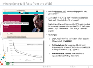 Mining (long-tail) facts from the Web?
<„Tim Berners-Lee“ s:founderOf „Solid“>
 Obtaining verified facts (or knowledge gr...