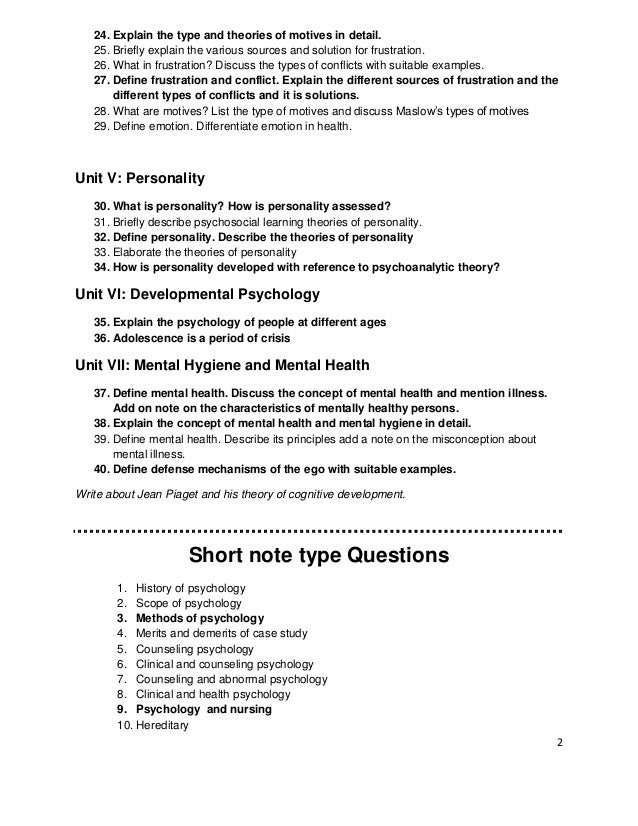 In Bsc Nursing Important Question For Psychology By S - 