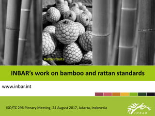INBAR’s work on bamboo and rattan standards
www.inbar.int
Rattan fruits
ISO/TC 296 Plenary Meeting, 24 August 2017, Jakarta, Indonesia
 