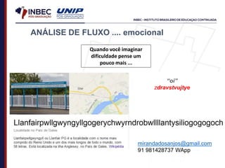 ANÁLISE DE FLUXO .... emocional
Quando você imaginar
dificuldade pense um
pouco mais ...
mirandadosanjos@gmail.com
91 981428737 WApp
“oi”
zdravstvujtye
 