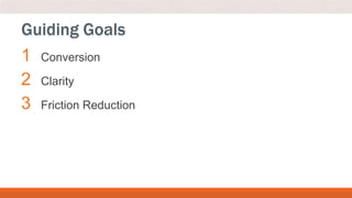1 Conversion
2 Clarity
3 Friction Reduction
Guiding Goals
 