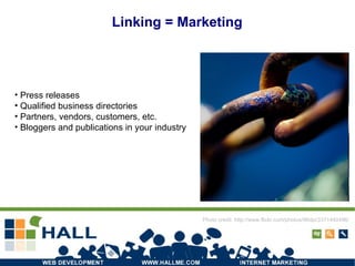 Linking = Marketing Press releases Qualified business directories  Partners, vendors, customers, etc. Bloggers and publications in your industry Photo credit: http://www.flickr.com/photos/96dpi/3371440496/ 