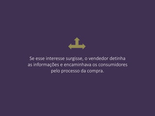 Se esse interesse surgisse, o vendedor detinha
as informações e encaminhava os consumidores
pelo processo da compra.
 