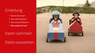 Einleitung
 Warum das Ganze?
 Was nochmal genau?
 Was sind die Probleme?
 Was müssen wir tun?
Daten sammeln
Daten auswerten
 