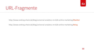 URL-Fragmente
68
http://www.ranking-check.de/blog/universal-analytics-im-b2b-online-marketing/#twitter
http://www.ranking-check.de/blog/universal-analytics-im-b2b-online-marketing/#xing
 