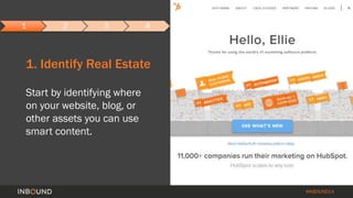 #INBOUND14 
1 2 3 4 
1. Identify Real Estate 
Start by identifying where 
on your website, blog, or 
other assets you can ...