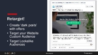 INBOUND15@marismith
Retarget!
• Create ‘dark posts’
with offers
• Target your Website
Custom Audience
• Target Lookalike
A...