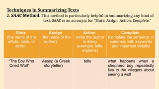 Techniques in summazing variety of academic texts | PPTX