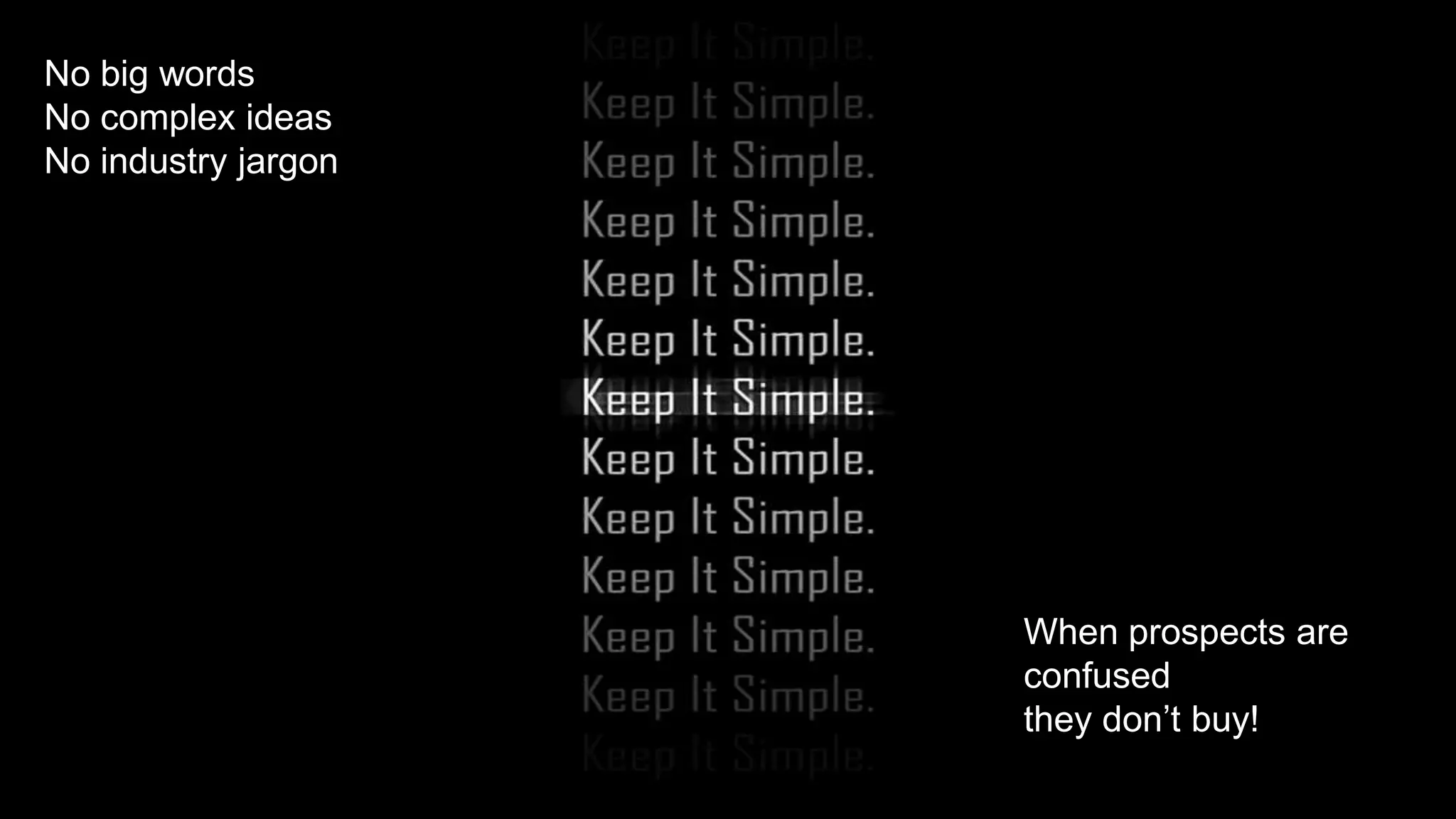 No big words
 No complex ideas
 No industry jargon




                      When prospects are
                      confused
                      they don’t buy!
#inbound12
 