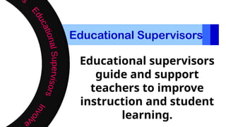 Educational Supervisors
Educational supervisors
guide and support
teachers to improve
instruction and student
learning.
 