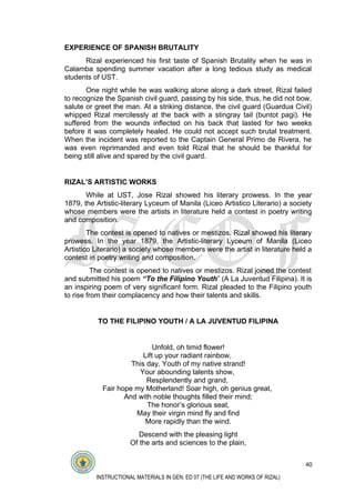 LIFE AND WORKS OF RIZAL FROM HIS CHILDHOOD DAYS UP TO HIS ILLUSTRADO ...