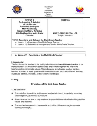Comprehensive Guide to Functions and Roles of Multi-Grade Teachers | DOCX