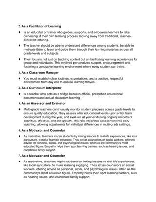 Comprehensive Guide to Functions and Roles of Multi-Grade Teachers | DOCX