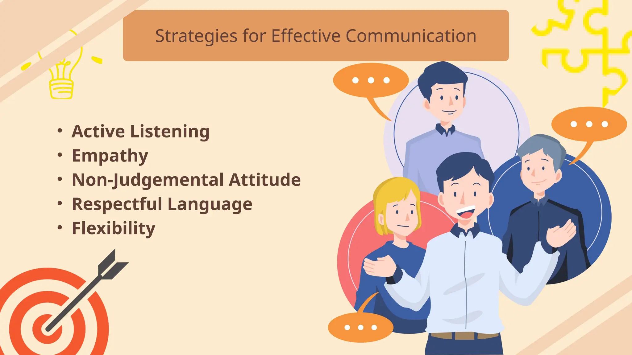 Strategies for Effective Communication
• Active Listening
• Empathy
• Non-Judgemental Attitude
• Respectful Language
• Flexibility
 