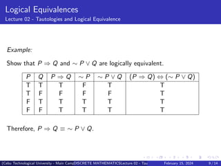 Lecture_02_Tautology_and_Logical_Equivalence | PDF