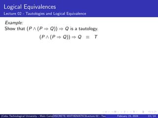 Lecture_02_Tautology_and_Logical_Equivalence | PDF