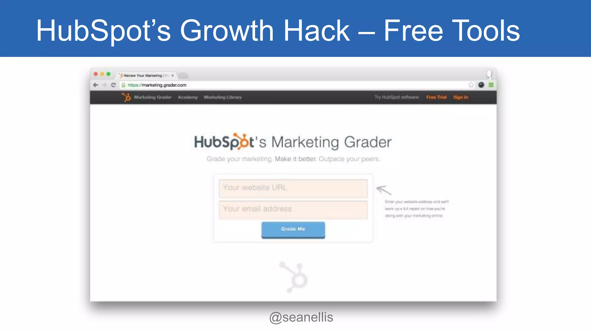 HubSpot’s Growth Hack – Free Tools 
@seanellis 
 