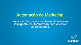 Automação de Marketing:
essas ações podem ser feitas de maneira
inteligente e automatizada para acelerar
os resultados.
 