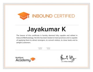 Certified Inbound Marketing Professional | Inbound marketing cerification 2014  jayakumar k