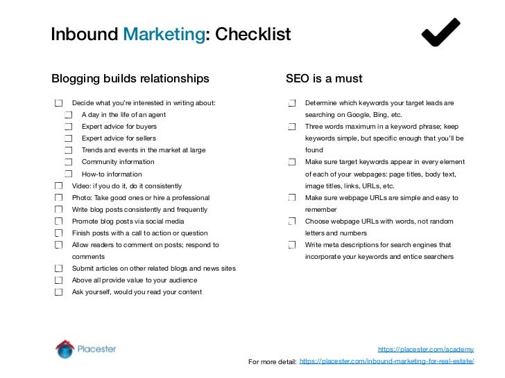 real estate inbound marketing checklist