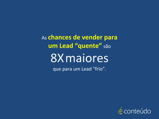 As chances de vender para
um Lead “quente” são
8Xmaiores
que para um Lead “frio”.
 