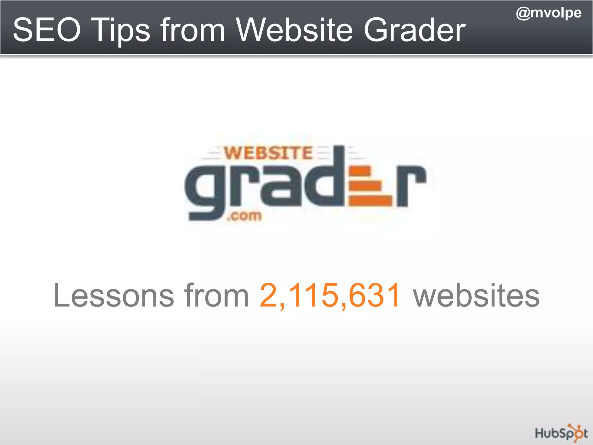 SEO Tips from Website Grader@mvolpeLessons from 2,115,631 websites