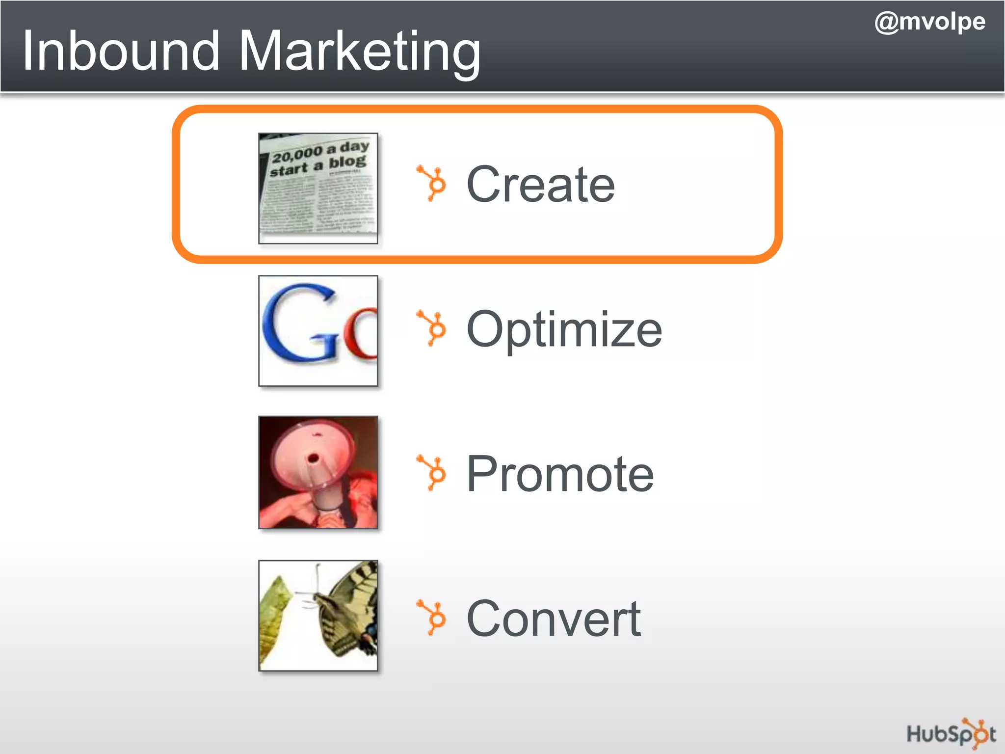 Inbound Marketing@mvolpe Create Optimize Promote Convert