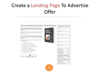 Create a Landing Page To Advertise
               Offer




                LP
 