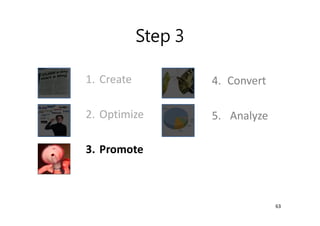 Step 3
1. Create
2. Optimize
3. Promote
4. Convert
5. Analyze
63
 