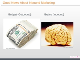Good News About Inbound Marketing Budget (Outbound) Brains (Inbound) Flickr: Andrew Magill Flickr: Joakim Jardenberg 