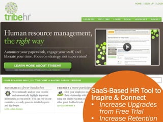SaaS-Based HR Tool to
Inspire & Connect
• Increase Upgrades
   from Free Trial
• Increase Retention
 