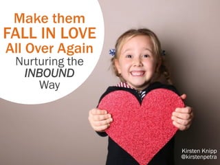 Make them
FALL IN LOVE
All Over Again
 Nurturing the
  INBOUND
     Way




                 Kirsten Knipp
                 @kirstenpetra
 