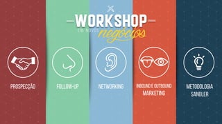Prospecção Follow-up networking Inbound e outbound
marketing
Metodologia
sandler
 