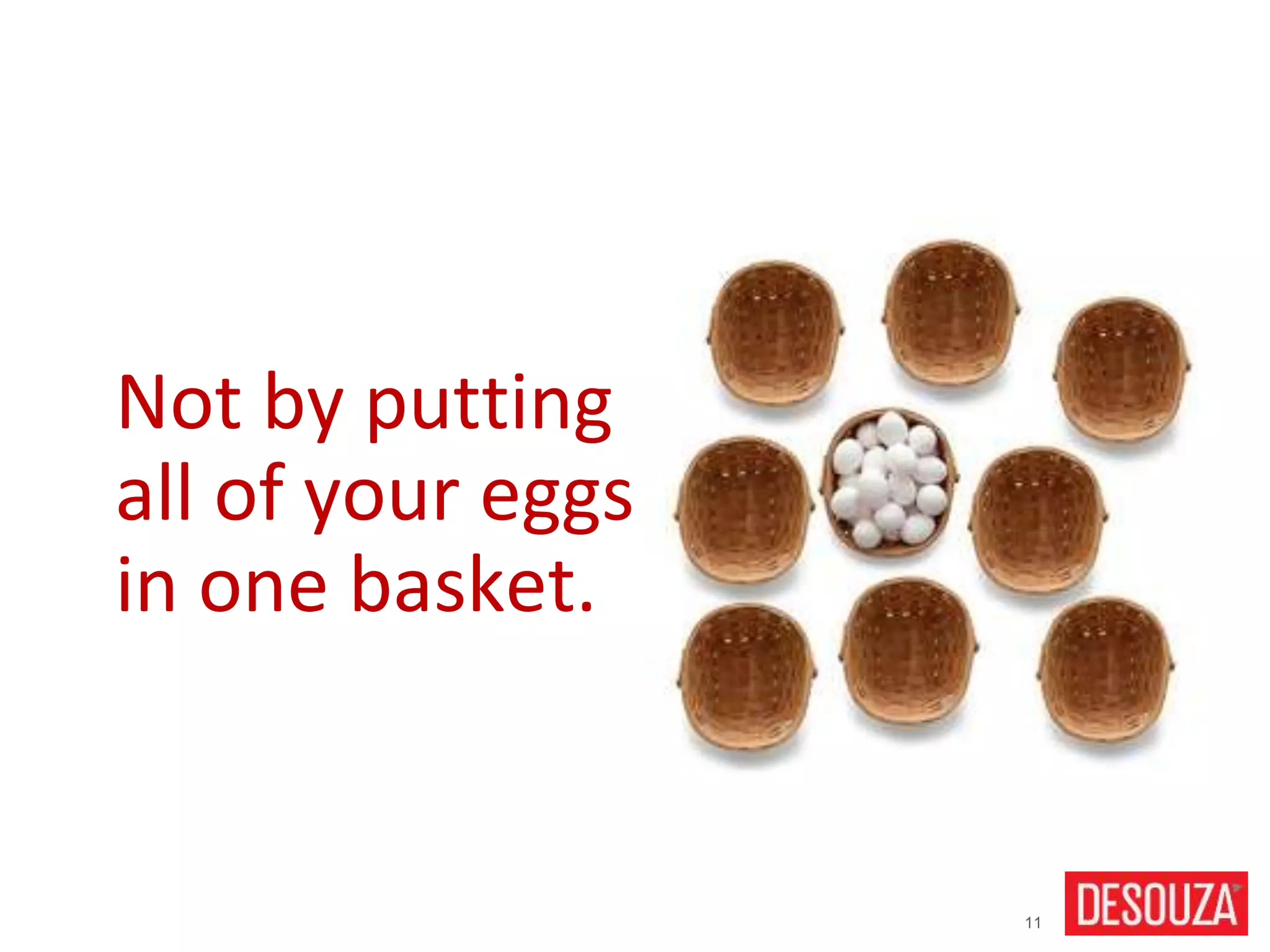 11
Not by putting
all of your eggs
in one basket.
 