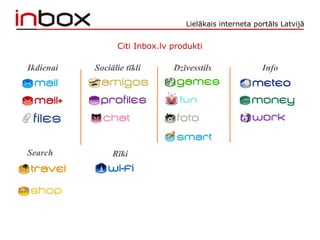 Lielākais interneta portāls Latvijā
Citi Inbox.lv produkti
Ikdienai Sociālie tīkli Dzīvesstils Info
Search Rīki
 