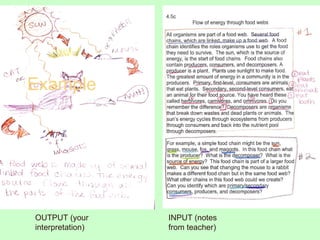 Example INPUT (notes from teacher) OUTPUT (your interpretation) 