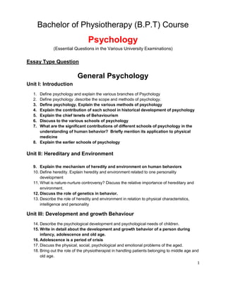 In B P T, essential question for Psychology by S.Lakshmanan ...