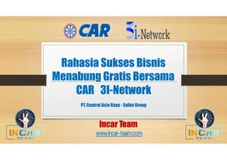 Rahasia Sukses Bisnis
Menabung Gratis Bersama
CAR 3I-Network
PT. Central Asia Raya - Salim Group
Incar Team
www.incar-team.com
 