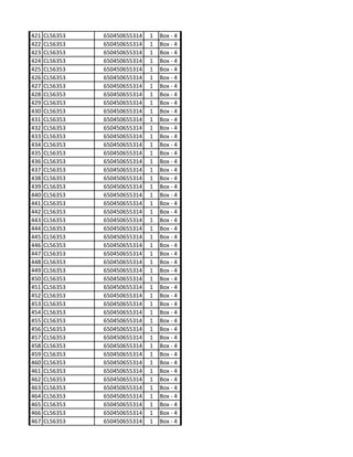 421   CL56353   650450655314   1   Box - 4
422   CL56353   650450655314   1   Box - 4
423   CL56353   650450655314   1   Box - 4
424   CL56353   650450655314   1   Box - 4
425   CL56353   650450655314   1   Box - 4
426   CL56353   650450655314   1   Box - 4
427   CL56353   650450655314   1   Box - 4
428   CL56353   650450655314   1   Box - 4
429   CL56353   650450655314   1   Box - 4
430   CL56353   650450655314   1   Box - 4
431   CL56353   650450655314   1   Box - 4
432   CL56353   650450655314   1   Box - 4
433   CL56353   650450655314   1   Box - 4
434   CL56353   650450655314   1   Box - 4
435   CL56353   650450655314   1   Box - 4
436   CL56353   650450655314   1   Box - 4
437   CL56353   650450655314   1   Box - 4
438   CL56353   650450655314   1   Box - 4
439   CL56353   650450655314   1   Box - 4
440   CL56353   650450655314   1   Box - 4
441   CL56353   650450655314   1   Box - 4
442   CL56353   650450655314   1   Box - 4
443   CL56353   650450655314   1   Box - 4
444   CL56353   650450655314   1   Box - 4
445   CL56353   650450655314   1   Box - 4
446   CL56353   650450655314   1   Box - 4
447   CL56353   650450655314   1   Box - 4
448   CL56353   650450655314   1   Box - 4
449   CL56353   650450655314   1   Box - 4
450   CL56353   650450655314   1   Box - 4
451   CL56353   650450655314   1   Box - 4
452   CL56353   650450655314   1   Box - 4
453   CL56353   650450655314   1   Box - 4
454   CL56353   650450655314   1   Box - 4
455   CL56353   650450655314   1   Box - 4
456   CL56353   650450655314   1   Box - 4
457   CL56353   650450655314   1   Box - 4
458   CL56353   650450655314   1   Box - 4
459   CL56353   650450655314   1   Box - 4
460   CL56353   650450655314   1   Box - 4
461   CL56353   650450655314   1   Box - 4
462   CL56353   650450655314   1   Box - 4
463   CL56353   650450655314   1   Box - 4
464   CL56353   650450655314   1   Box - 4
465   CL56353   650450655314   1   Box - 4
466   CL56353   650450655314   1   Box - 4
467   CL56353   650450655314   1   Box - 4
 