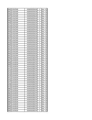 844   CL56256B   650450205618   1   Box - 6
845   CL56256B   650450205618   1   Box - 6
846   CL56256B   650450205618   1   Box - 6
847   CL56256B   650450205618   1   Box - 6
848   CL56256B   650450205618   1   Box - 6
849   CL56256B   650450205618   1   Box - 6
850   CL56256B   650450205618   1   Box - 6
851   CL56256B   650450205618   1   Box - 6
852   CL56256B   650450205618   1   Box - 6
853   CL56256B   650450205618   1   Box - 6
854   CL56256B   650450205618   1   Box - 6
855   CL56256B   650450205618   1   Box - 6
856   CL56256B   650450205618   1   Box - 6
857   CL56256B   650450205618   1   Box - 6
858   CL56256B   650450205618   1   Box - 6
859   CL56256B   650450205618   1   Box - 6
860   CL56256B   650450205618   1   Box - 6
861   CL56256B   650450205618   1   Box - 6
862   CL56256B   650450205618   1   Box - 6
863   CL56256B   650450205618   1   Box - 6
864   CL56256B   650450205618   1   Box - 6
865   CL56256B   650450205618   1   Box - 6
866   CL56302B   650450200279   1   Box - 6
867   CL56302B   650450200279   1   Box - 6
868   CL56302B   650450200279   1   Box - 6
869   CL56302B   650450200279   1   Box - 6
870   CL56302B   650450200279   1   Box - 6
871   CL56302B   650450200279   1   Box - 6
872   CL56302B   650450200279   1   Box - 6
873   CL56302B   650450200279   1   Box - 6
874   CL56302B   650450200279   1   Box - 6
875   CL56302B   650450200279   1   Box - 6
876   CL56302B   650450200279   1   Box - 6
877   CL56302B   650450200279   1   Box - 6
878   CL56302B   650450200279   1   Box - 6
879   CL56302B   650450200279   1   Box - 6
880   CL56302B   650450200279   1   Box - 6
881   CL56302B   650450200279   1   Box - 6
882   CL56302B   650450200279   1   Box - 6
883   CL56302B   650450200279   1   Box - 6
884   CL56302B   650450200279   1   Box - 6
885   CL56302B   650450200279   1   Box - 6
886   CL56302B   650450200279   1   Box - 6
887   CL56302B   650450200279   1   Box - 6
888   CL56302B   650450200279   1   Box - 6
889   CL56302B   650450200279   1   Box - 6
890   CL56302B   650450200279   1   Box - 6
 